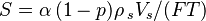 S=\alpha\,(1-p)\rho\,_s V_s/(FT)