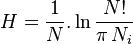 H = {1\over N}.\ln {N!\over \pi\,N_i}