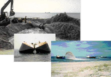 thumb Nourishment methods in practice by the Danish Coastal Authority. Beach nourishment by pipe discharge on the beach and over the bow pumping and shoreface nourishment by split barge.