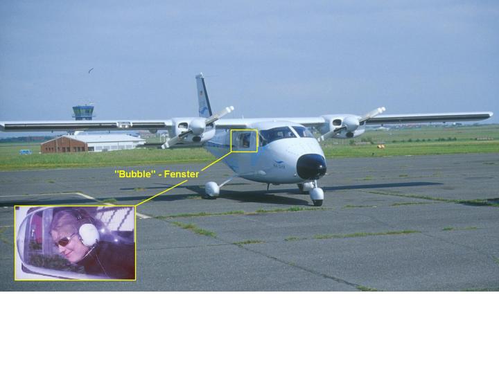 caption A typical airplane (Partenavia 68) used for surveys with high wings and bubble windows allowing a good view onto the track line under the plane. (Picture: FTZ Westküste)