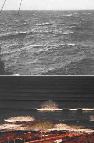 Fig. 1. rregular directional storm waves (including white capping) and regular unidirectional swell.